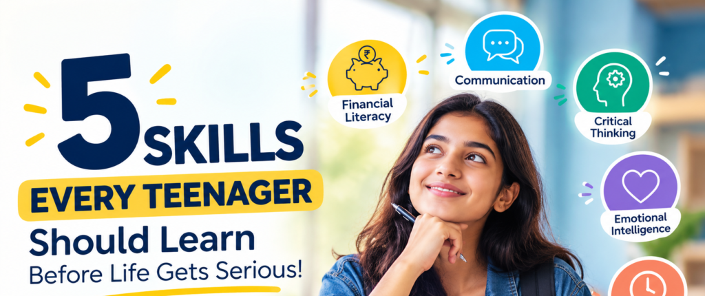 Five essential life skills every teenager should learn, including financial literacy, communication, critical thinking, emotional intelligence, and time management.