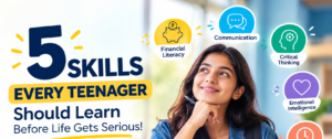 Five essential life skills every teenager should learn, including financial literacy, communication, critical thinking, emotional intelligence, and time management.